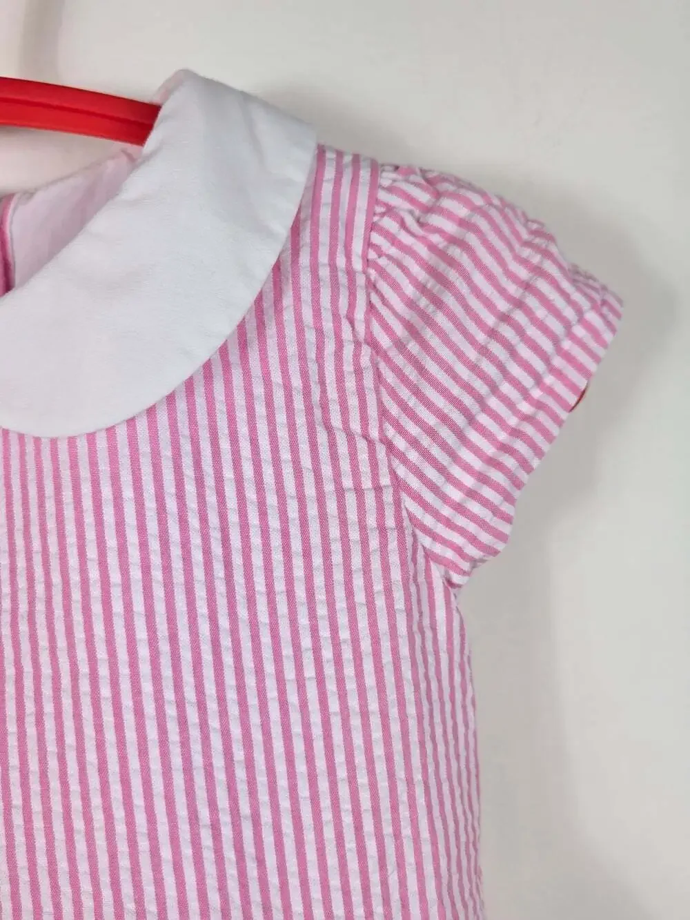 Ralph Lauren Baby Girls Pink Seersucker Dress & Bloomers Set 12M Peter Pan